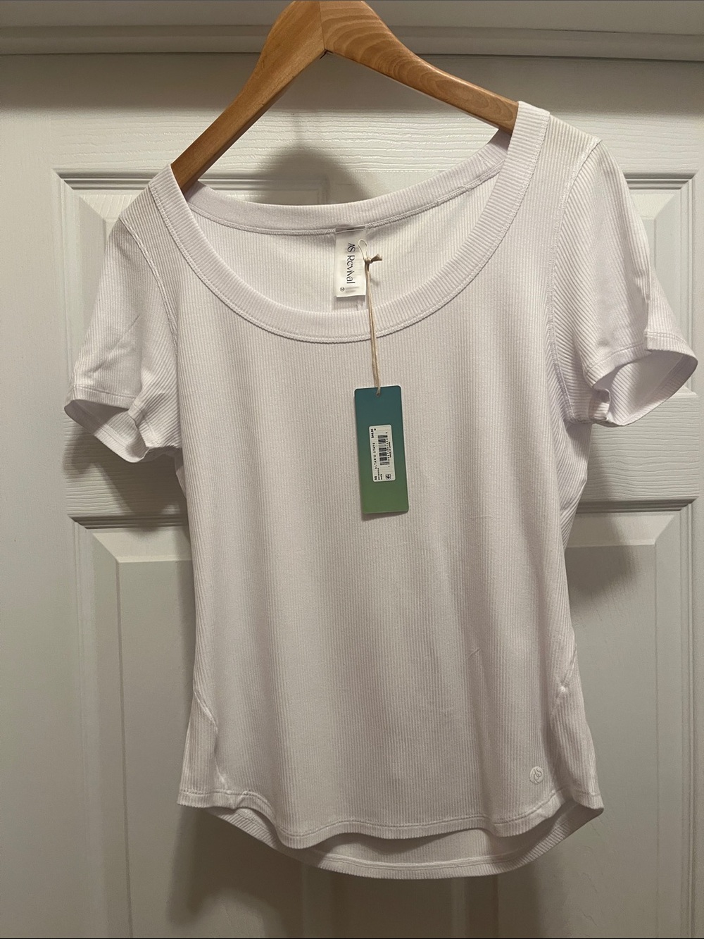 NWT AS Revival Women's White Ribbed Scoop Neck Top